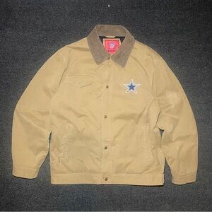Dallas cowboys nfl tan button up embroidered workwear jacket size large
